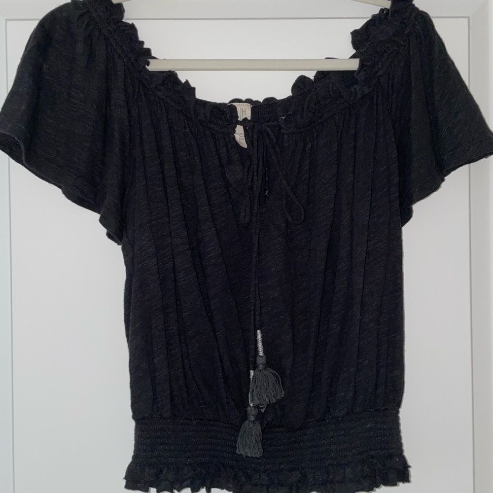 Free People Off the Shoulder Black Short Sleeve Top